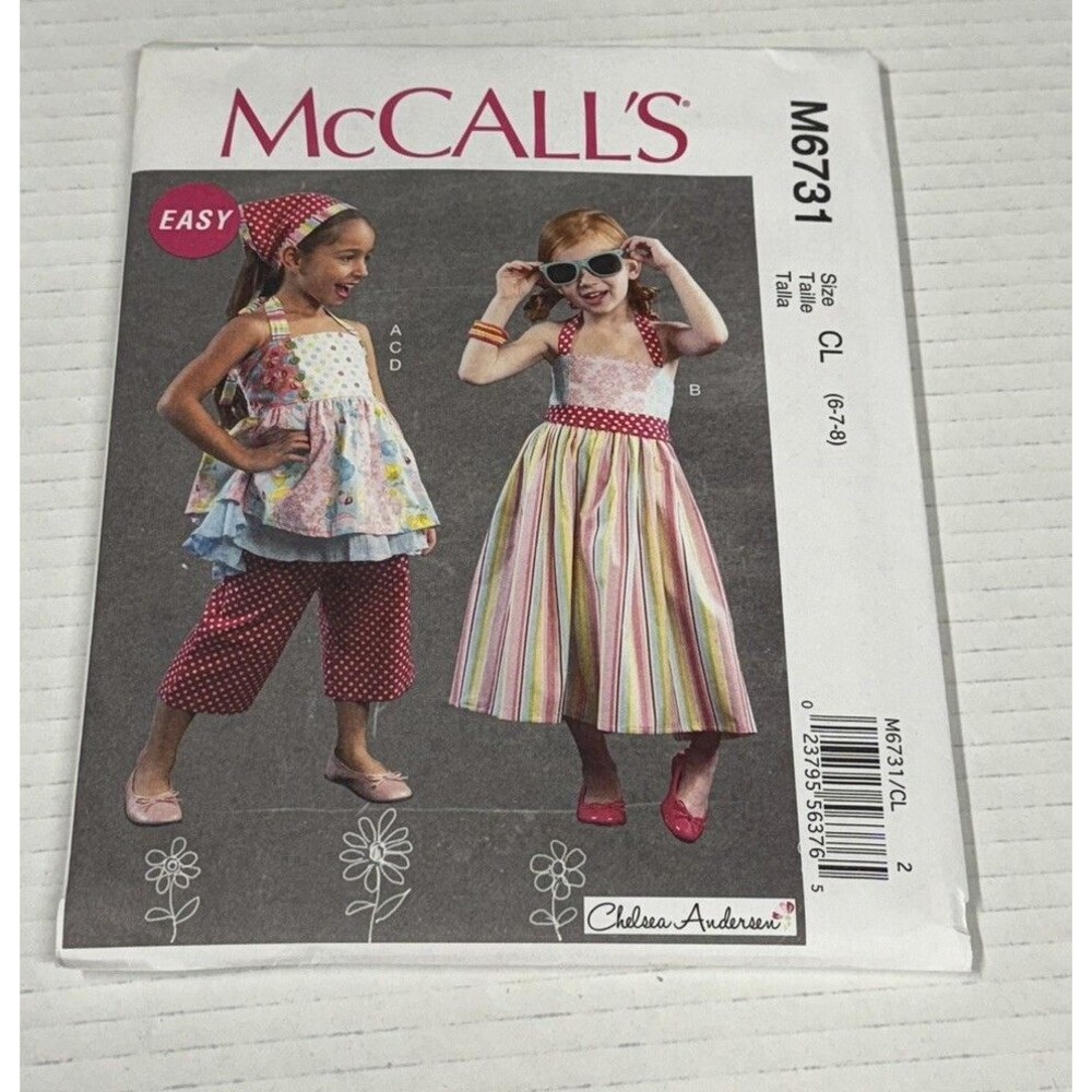 McCall’s Child Sewing Pattern 6731 Girl’s Dress Top Pants Kerchief Sz 6,7,8 -NEW